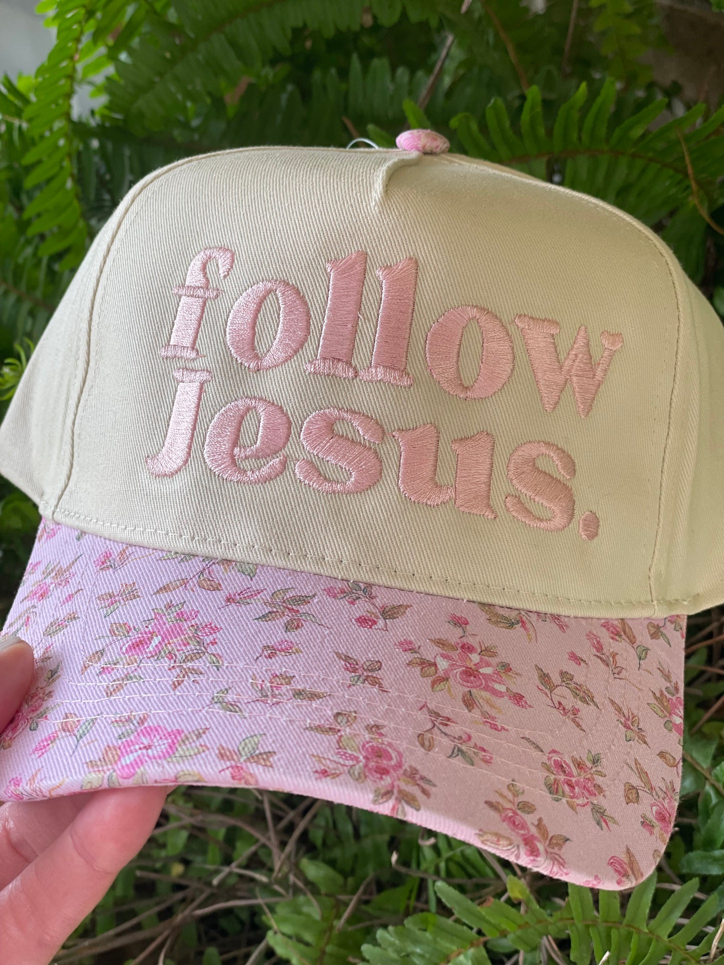 Follow Jesus Floral Trucker Cap