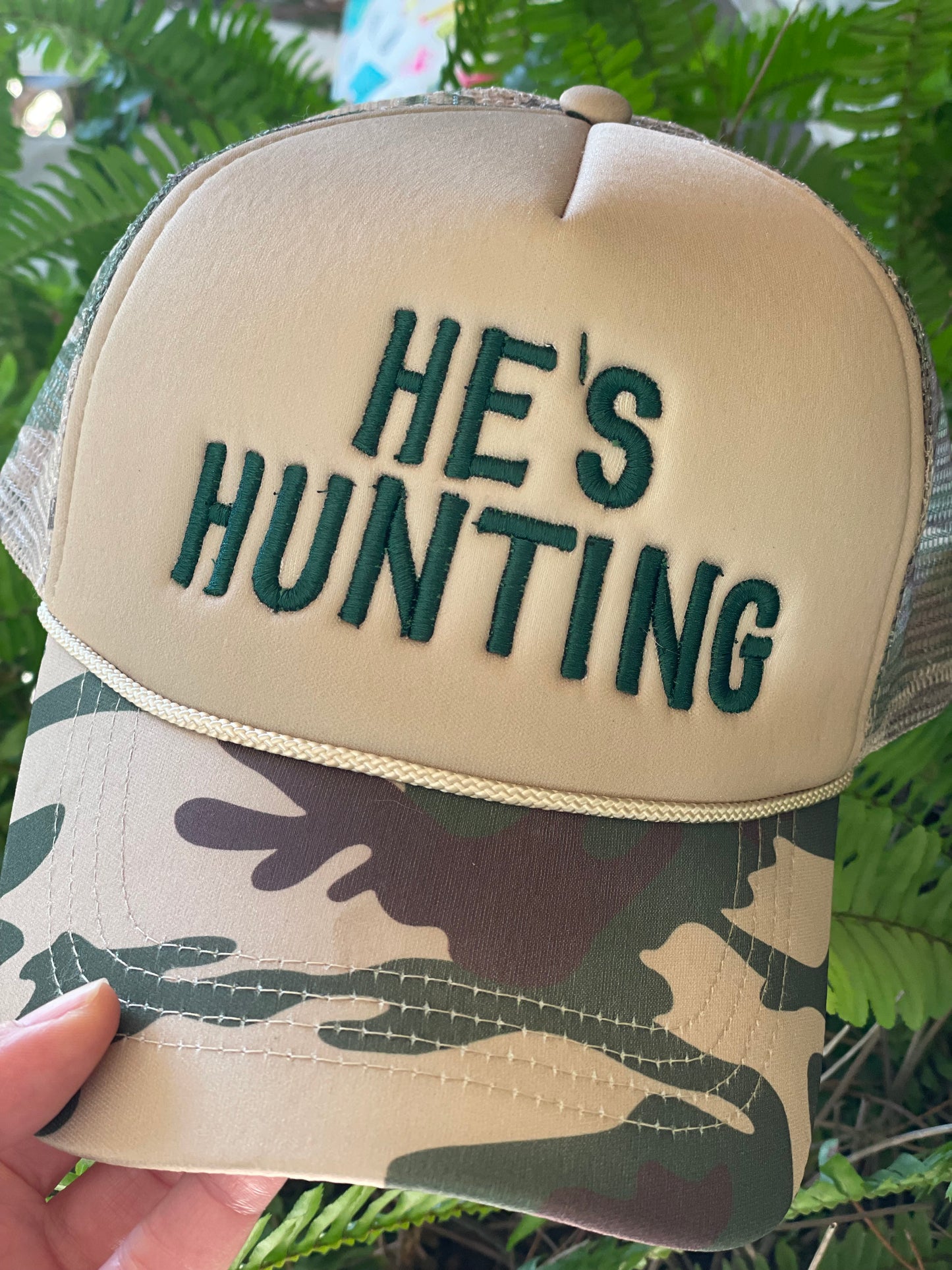 Camo He’s Hunting foam trucker cap