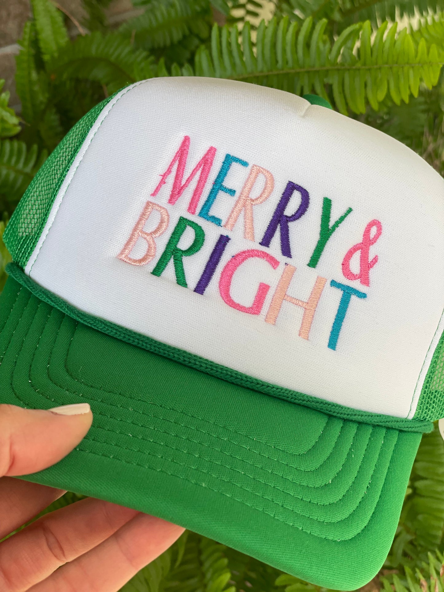 Merry & Bright green foam trucker cap