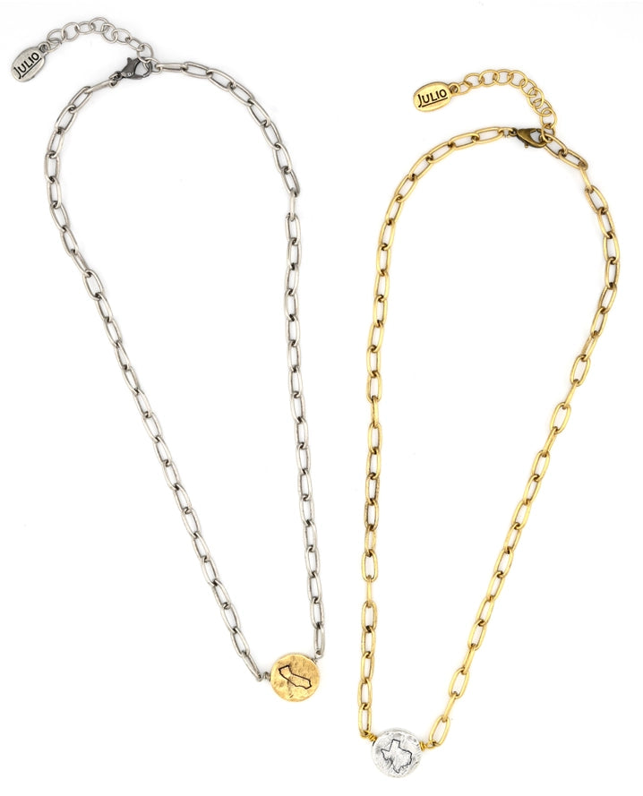 5079 JULIO DESIGNS TEXAS HAND STAMPED NECKLACE 2 TONE
