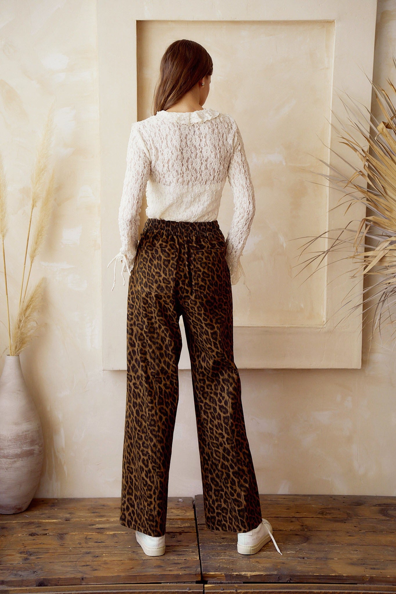 5011 LEOPARD DENIM ELASTIC WAIST PANTS