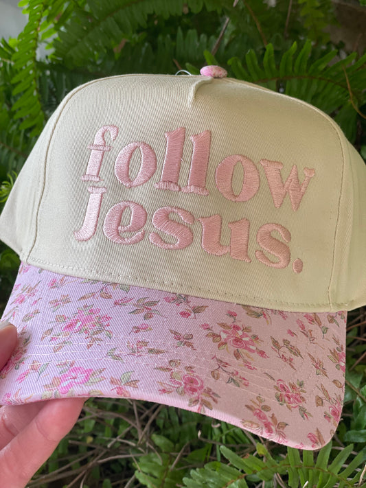 Follow Jesus Floral Trucker Cap
