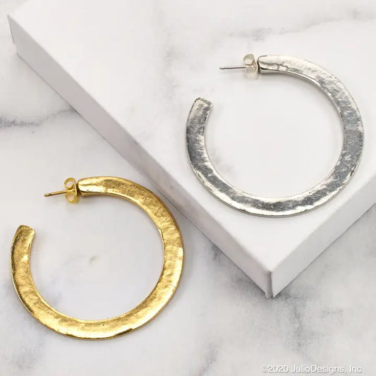 5078 JULIO DESIGNS 2" HAMMERED KNIFE EDGE POST HOOP EARRING