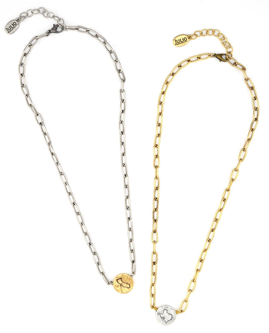 5079 JULIO DESIGNS TEXAS HAND STAMPED NECKLACE 2 TONE