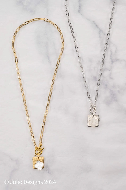 5082 JULIO DESIGNS VIVIFY FRONT TOGGLE LAYERED CHARM NECKLACE SILVER