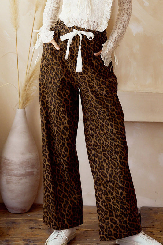 5011 LEOPARD DENIM ELASTIC WAIST PANTS