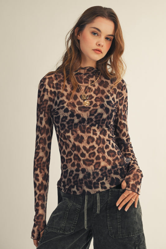 5074 SHEER LEOPARD MESH LAYERING TOP