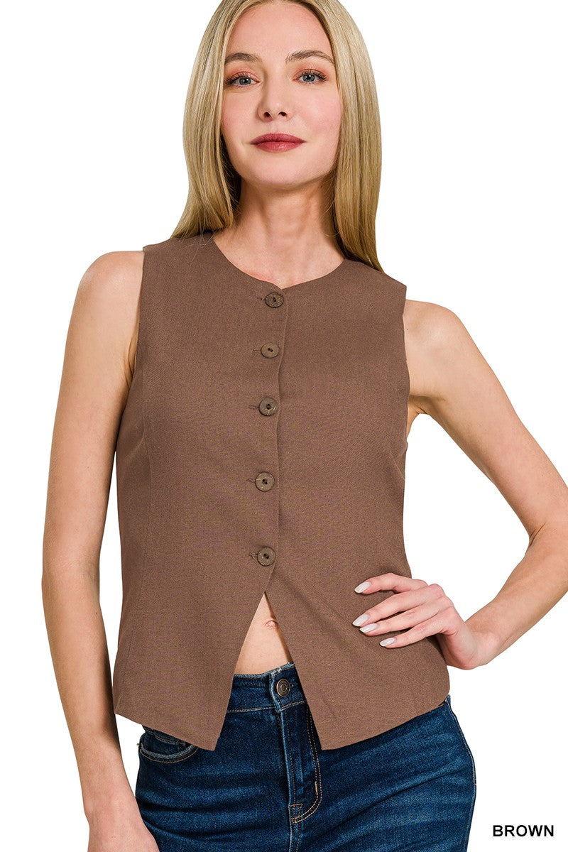 8002 LINEN FIVE BUTTON VEST